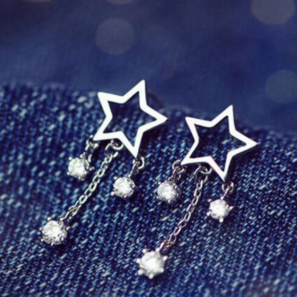 Jewelry - *NEW 925 Sterling Silver Diamond Star Earrings